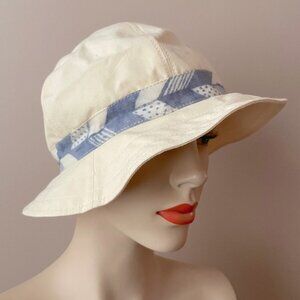 Anthropologie Macau Safari Hat Ivory Organic Cotton Handpainted Sash By Tsuyumi
